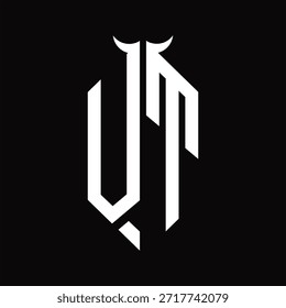 Monograma del logotipo de VT con la forma del cuerno aislada Plantilla de diseño blanco y negro sobre fondo negro