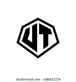 VT monogram logo with hexagon shape and line rounded style design template isolated on white background