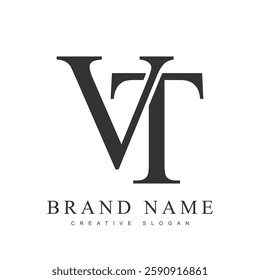 VT trendy logotype template. Initial letter v and t classic font style. Creative logo for company name or identity. Vector illustration.