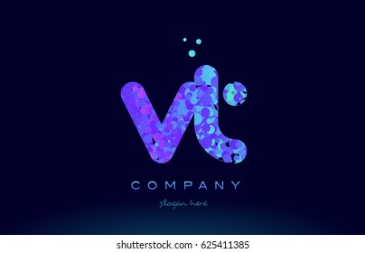 vt v t alphabet pink blue bubble circle dots creative letter company logo vector icon design template