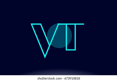 vt v t blue line circle letter logo alphabet creative company vector icon design template