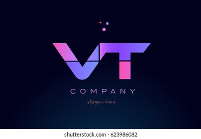vt v t creative color blue background pink purple blue magenta alphabet letter company logo vector icon design