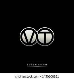 VT V T initial letter linked circle capital monogram logo modern template silver color edition