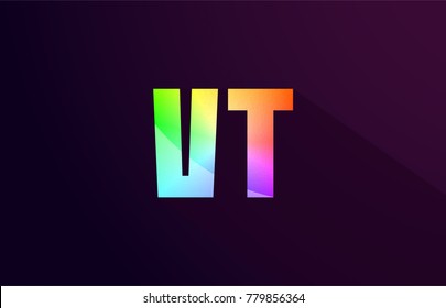 vt v t letter combination alphabet logo icon design with rainbow color and purple black background