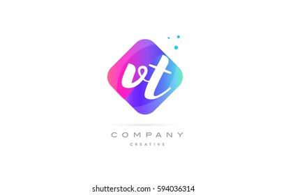 vt v t  pink blue rhombus abstract 3d alphabet company letter text logo hand writting written design vector icon template 