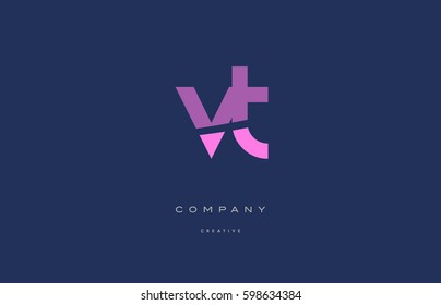 vt v t pink blue pastel modern abstract alphabet company logo design vector icon template letter 