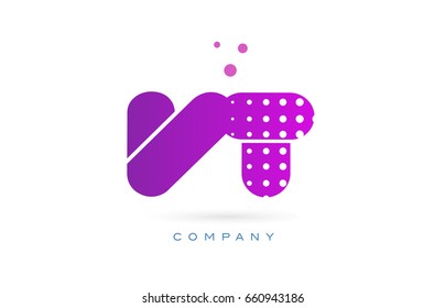 vt v t pink dots dotted letter logo alphabet creative company vector icon design template