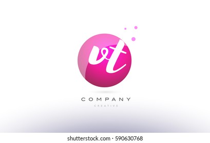vt v t  sphere pink 3d alphabet company letter combination logo hand writting written design vector icon template 