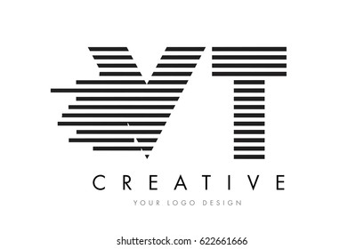VT V T Zebra Letter Logo Design with Black and White Stripes Vector