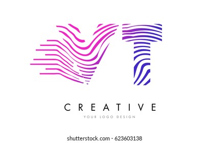 VT V T Zebra Letter Logo Design with Black and White Stripes Vector