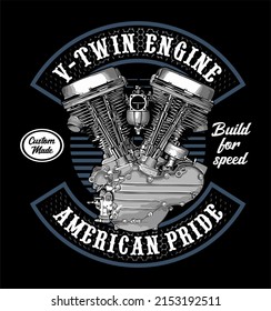 v-twin engine american shovelhead vector template