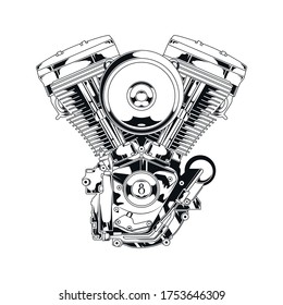 V-twin Engine Premium Vector Illustation Black And White