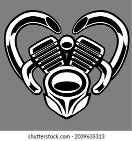 V-twin engine with two mufflers forms heart shape