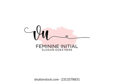  Monograma de belleza VU y elegante logo de diseño de logo para escritura a mano de firma inicial, boda, moda, floral y botánica con plantilla creativa.