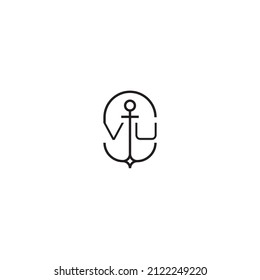 VU creative letter logo design in anchor concept with high quality professional design that will print well across any print media