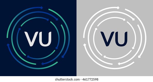 VU design template elements in abstract background logo, design identity in circle, letters business logo icon, blue/green alphabet letters, simplicity graphics