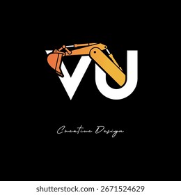 Logotipo de la construcción del brazo del excavador de VU - diseño atrevido de la marca de la letra del Industrial para el equipo pesado, marca del contratista e identidad moderna de la ingeniería	
