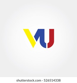 VU flat initial letter logo combining yellow, blue and red