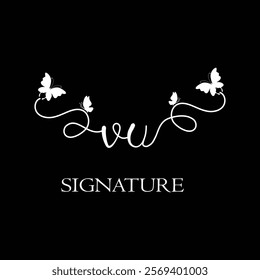 VU Handwritten initial letter, VU simple signature vector logo with butterfly shape variation, beauty, photography letter logo design. V U