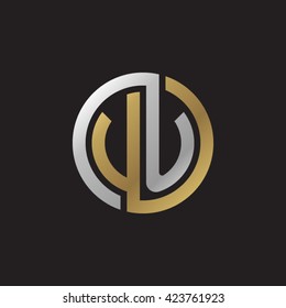 VU initial letters looping linked circle elegant logo golden silver black background