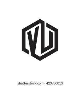 VU initial letters looping linked hexagon monogram logo