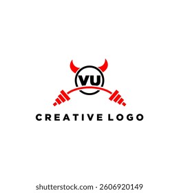 VU initial monogram for fitnes or gym logo with devil style design