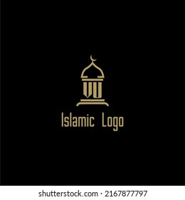 VU initial monogram for islamic logo with mosque icon design