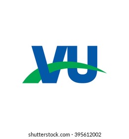 VU initial overlapping swoosh letter logo blue green