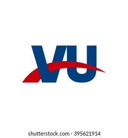 VU initial overlapping swoosh letter logo blue red