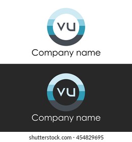 VU letter circle shape icon logo white blue