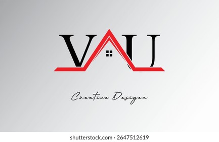 VU Letter House Logo – Creative Real Estate Monogram with Roof Icon and Home Shape for Property, Architecture and Modern Branding
