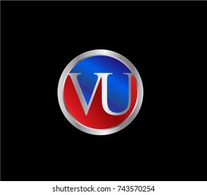 VU Letter logo Design in a circle. Blue Red and silver colored