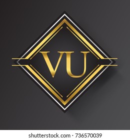 VU Letter logo in a square shape gold and silver colored geometric ornaments.