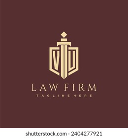 VU letter monogram for law firm with sword and shield logo image