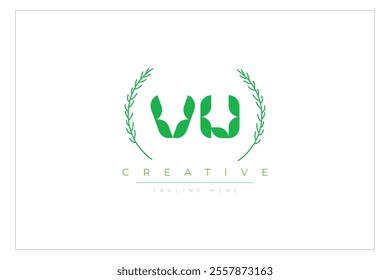 VU letters eco logo with leaf. Fresh nature and healthy leaf logo design.