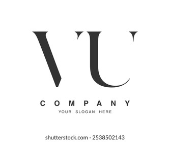 Diseño de logo VU. Letra inicial v y estilo de fuente userif. Tipografía de nombre de empresa clásica creativa. Logotipo o identidad de moda. Ilustración vectorial.