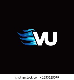 VU monogram logo with blue fire style design template