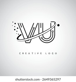 VU Orbit Monogram Logo – Futuristic Minimal Letter mark with Circular Line Art, Tech-Inspired Dots and Space Motion Concept for Modern Branding Identity
