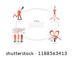 Vuca word - uncertainty, ambiguity, complexity, volatility set concept. Hand drawn isolated vector