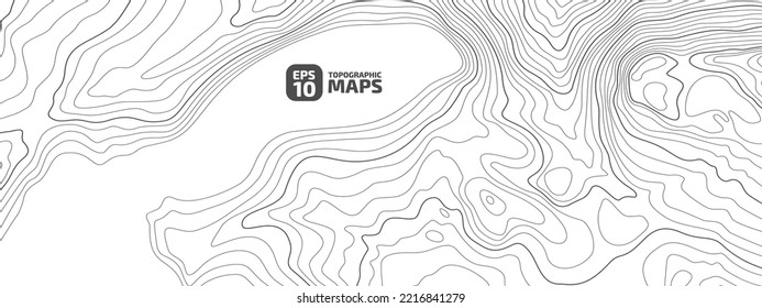 The Vulcan. Black on white contours vector topography stylized height of the lines. The concept of a conditional geography scheme and the terrain path. Wide. Map on land vector terrain Illustration.