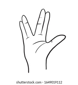 Vulcan salute. Freehand linear vector illustration. Freehand drawing. Hand drawing