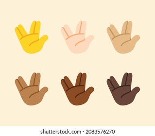 Vulcan salute Hand Gesture Icon. Vulcan salute emoji. Vulcan salute sign. All skin tone gesture emoji