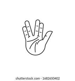 Vulcan salute hand gesture vector line icon. Science Fiction appreciation outline symbol.