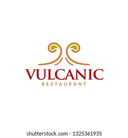 Vulcanic Restaurant Logo Template, Vulcano Mountain Mono line logo design