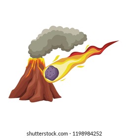 Vulcano with lava and meteor cartoon