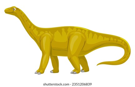 Vulcanodon dinosaur cheerful cartoon character. Paleontology animal, extinct lizard or Jurassic era dinosaur cheerful vector personage. Prehistoric reptile funny mascot or Vulcanodon comical character