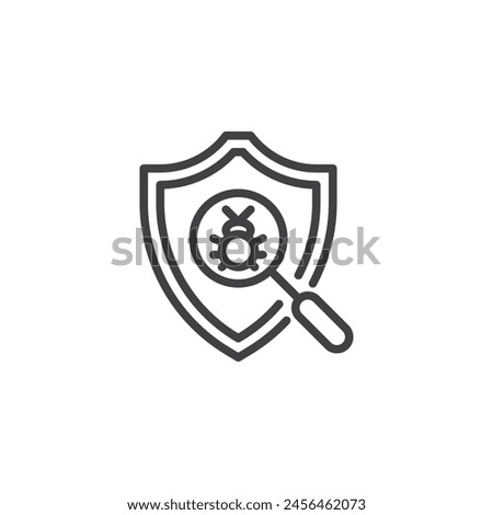 Vulnerability Assessment line icon. Magnifier and bug linear style sign for mobile concept and web design. Computer virus scan outline vector icon. Cyber security symbol, logo illustration. 
