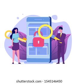 Vulnerability and bugs search, finding malware concept.  Vector illustration.