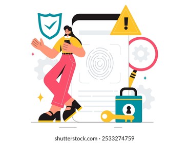 Ilustración vectorial de soluciones de gestión de vulnerabilidades y amenazas con ataques de seguridad de violación de datos, fraude de piratas informáticos y problemas de codificación en segundo plano
