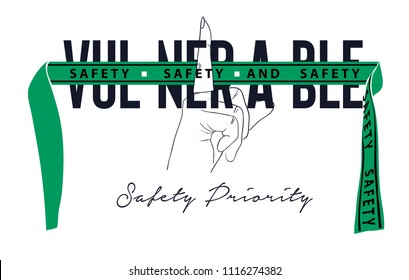 vulnerable slogan with finger sign on green ribbon